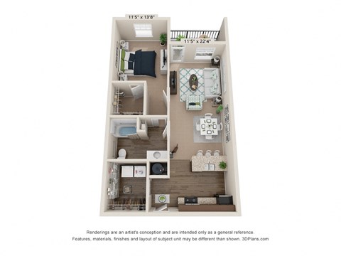 Floor plan for 1 bed, 1 bath, 824 sqft